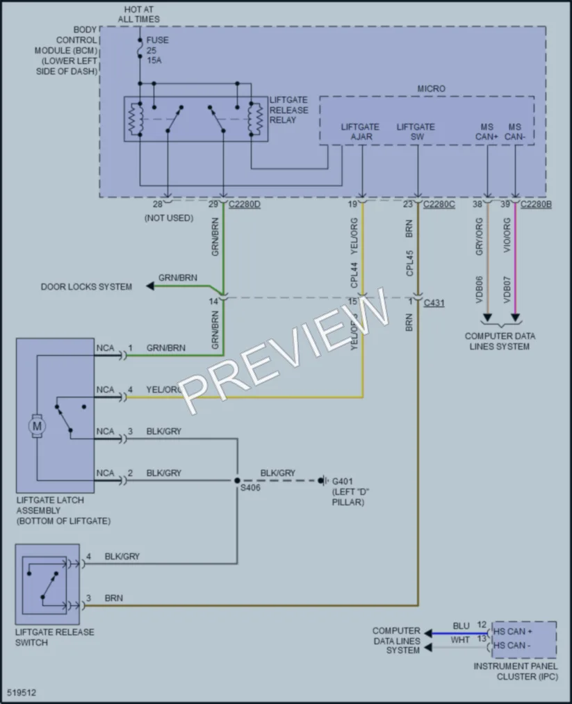 2018 Ford Flex Trunk Tailgate Fuel Door wiring diagram preview