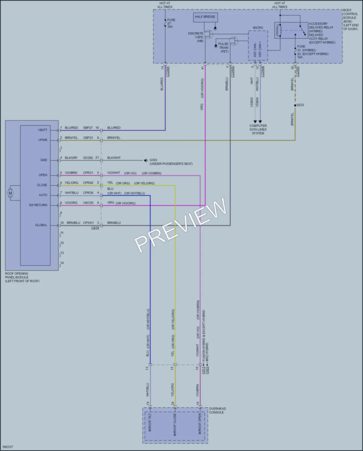 2018 Ford Fusion Power Top Sunroof wiring diagram preview