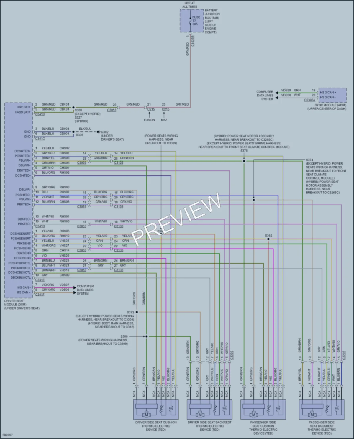 2018 Ford FusionHybrid Power Seats wiring diagram preview