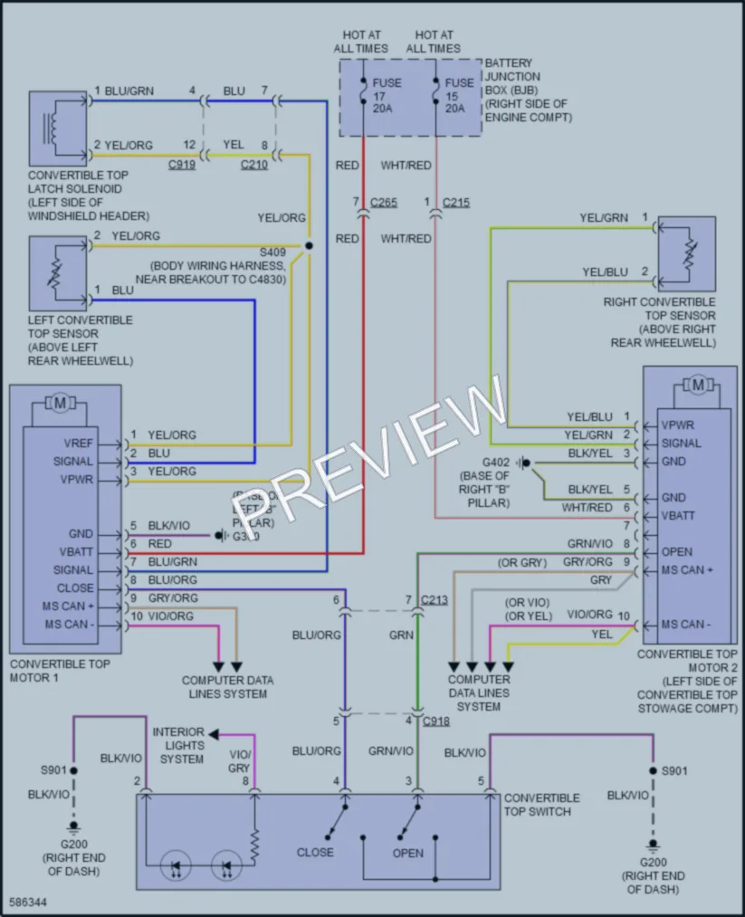 2018 Ford Mustang Power Top Sunroof wiring diagram preview