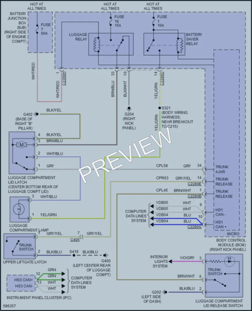 2018 Ford Mustang Trunk Tailgate Fuel Door wiring diagram preview