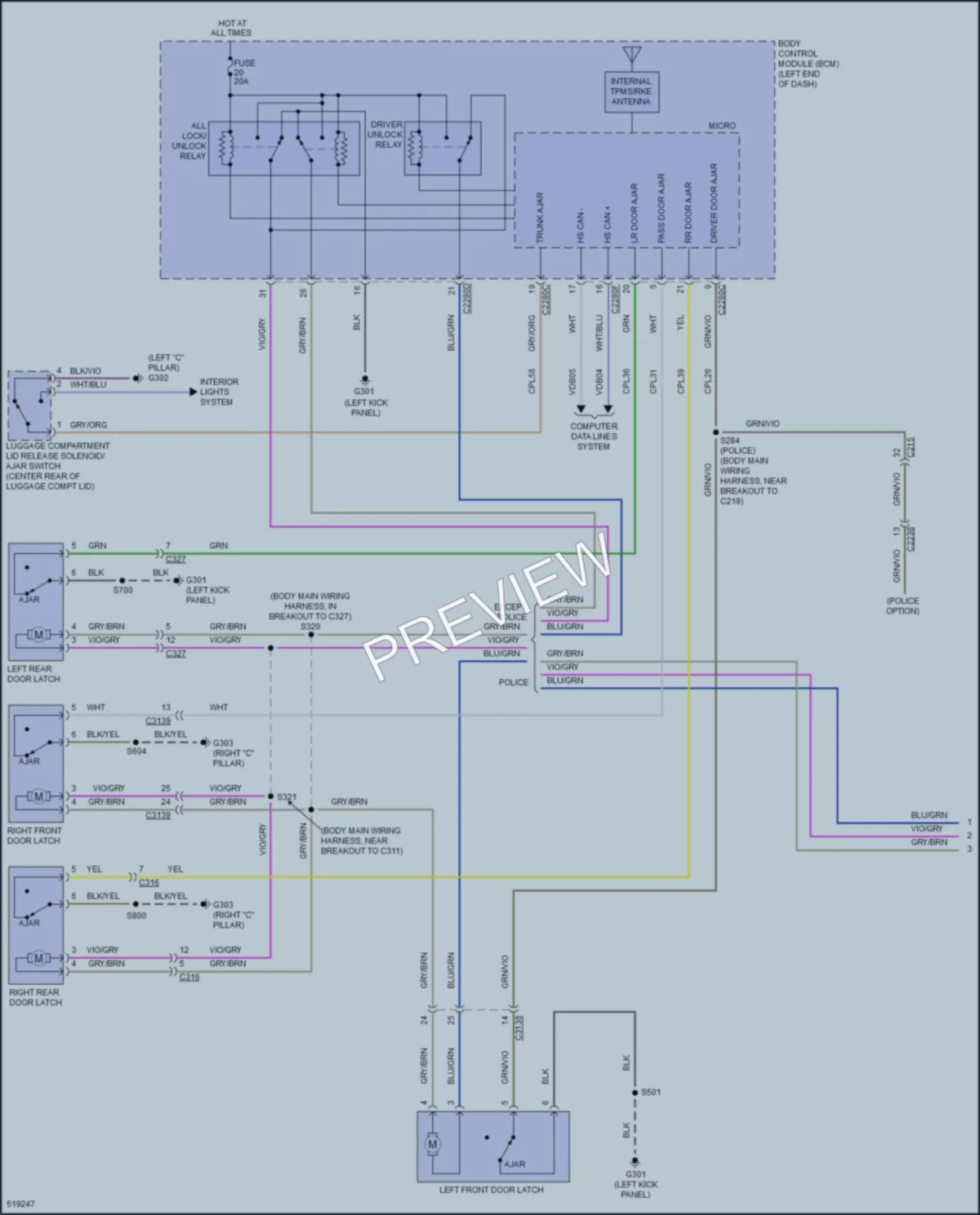 2018 Ford Taurus Power Door Locks wiring diagram preview