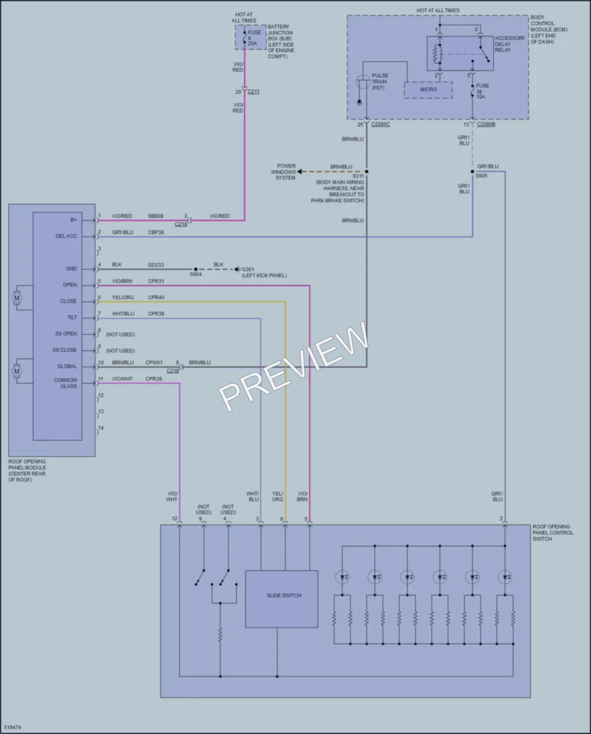 2018 Ford Taurus Power Top Sunroof wiring diagram preview