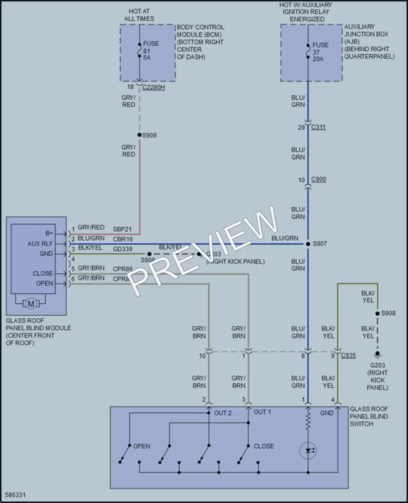 2018 Ford TransitConnect Power Top Sunroof wiring diagram preview