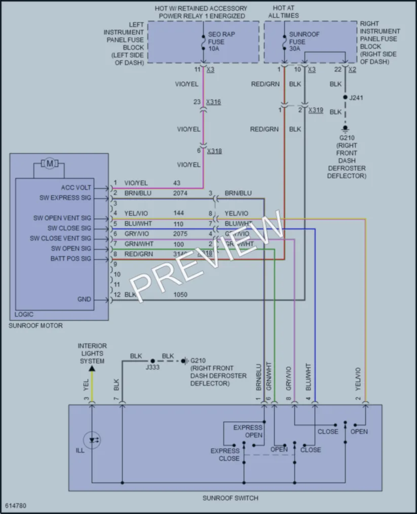 2018 GMC 3500HDSierraDenali Power Top Sunroof wiring diagram preview