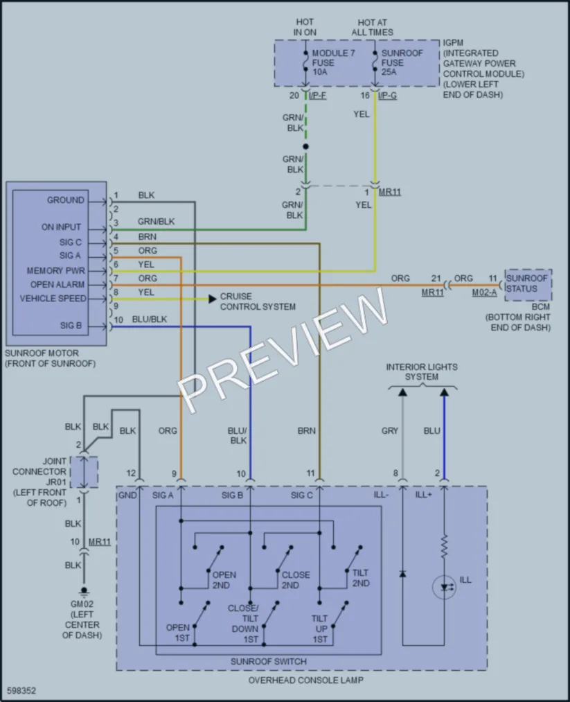 2018 Genesis G80 Power Top Sunroof wiring diagram preview