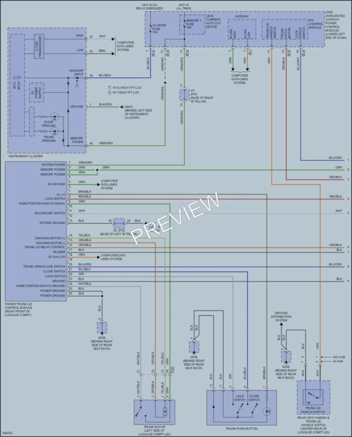 2018 Genesis G80 Trunk Tailgate Fuel Door wiring diagram preview