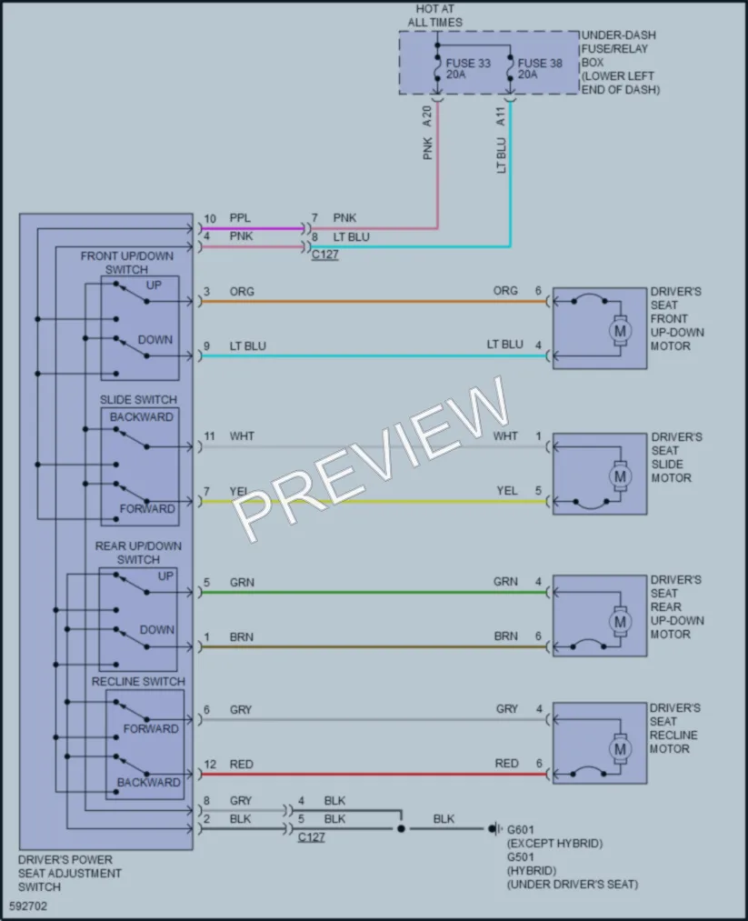 2018 Honda AccordHybrid Power Seats wiring diagram preview