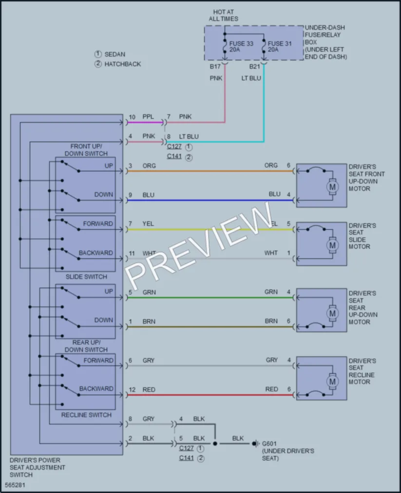 2018 Honda Civic Power Seats wiring diagram preview