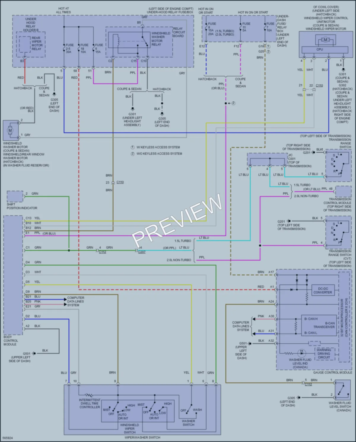 2018 Honda Civic Wiper Washer wiring diagram preview