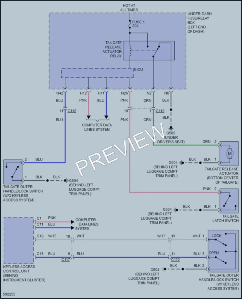 2018 Honda HRV Trunk Tailgate Fuel Door wiring diagram preview