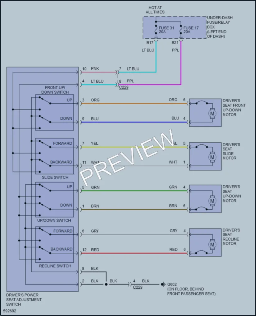 2018 Honda Odyssey Power Seats wiring diagram preview