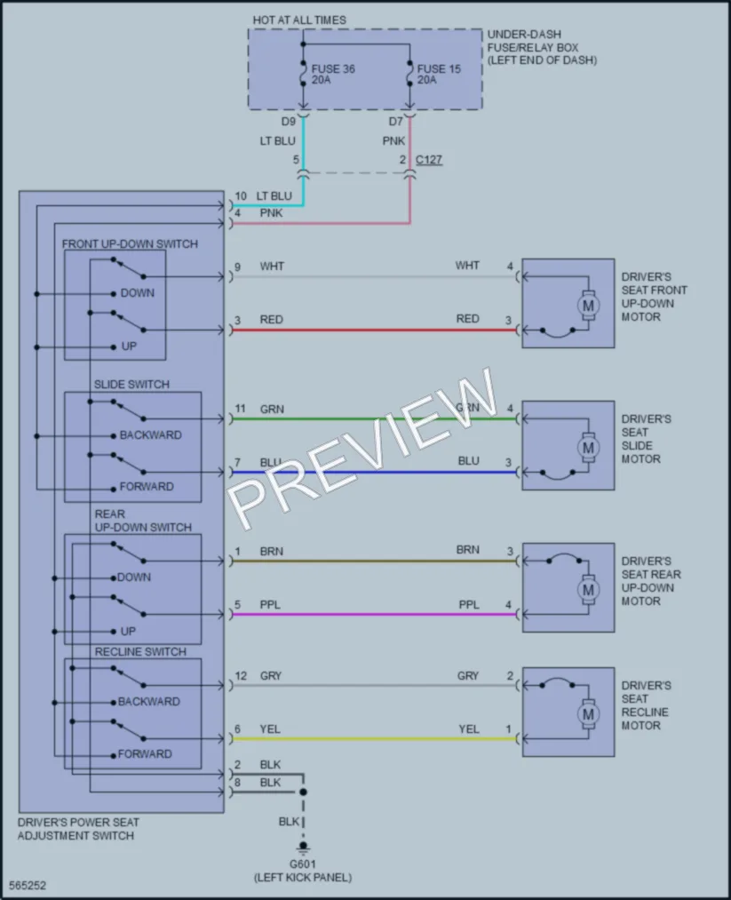 2018 Honda Ridgeline Power Seats wiring diagram preview