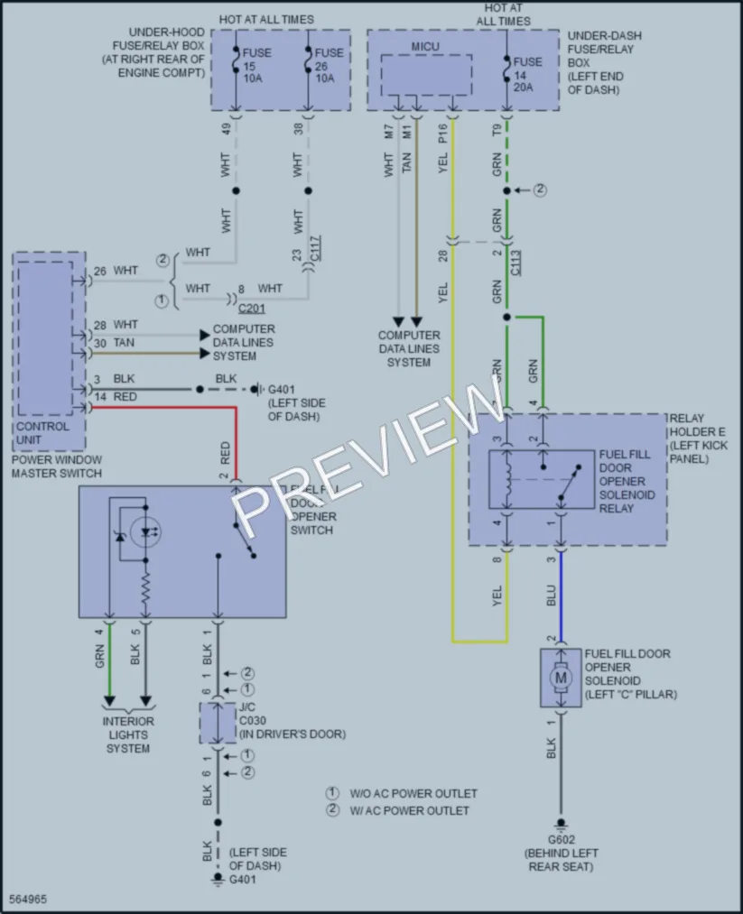 2018 Honda Ridgeline Trunk Tailgate Fuel Door wiring diagram preview