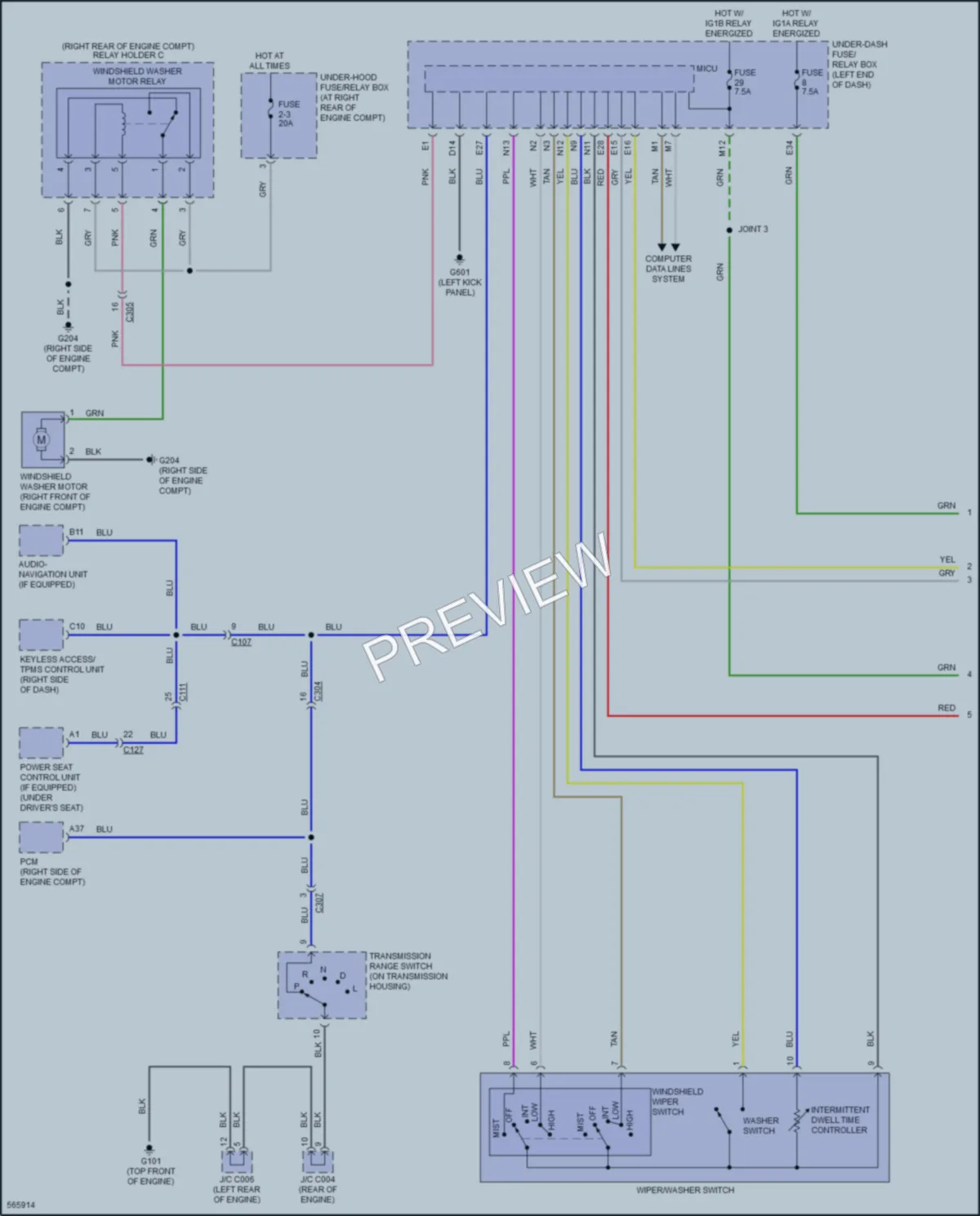 2018 Honda Ridgeline Wiper Washer wiring diagram preview
