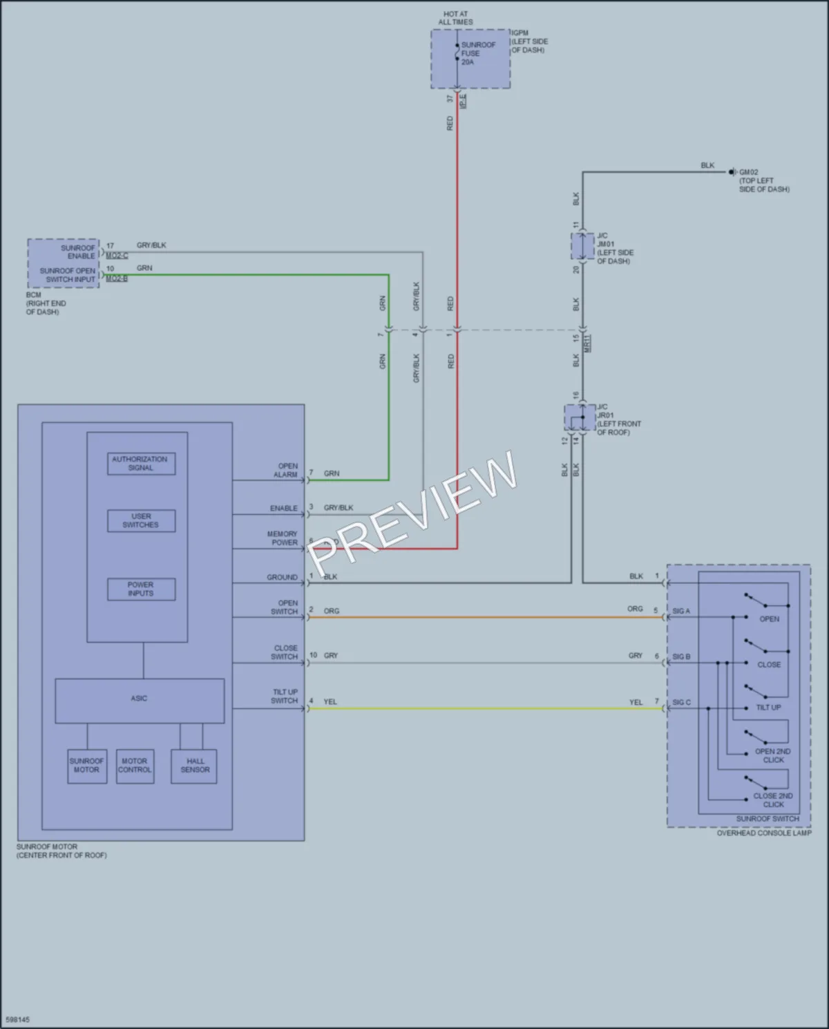 2018 Hyundai IoniqHybrid Power Top Sunroof wiring diagram preview