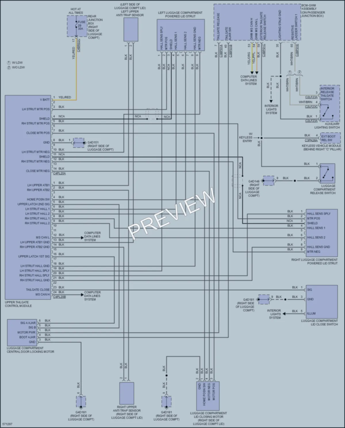 2018 Jaguar XF Trunk Tailgate Fuel Door wiring diagram preview
