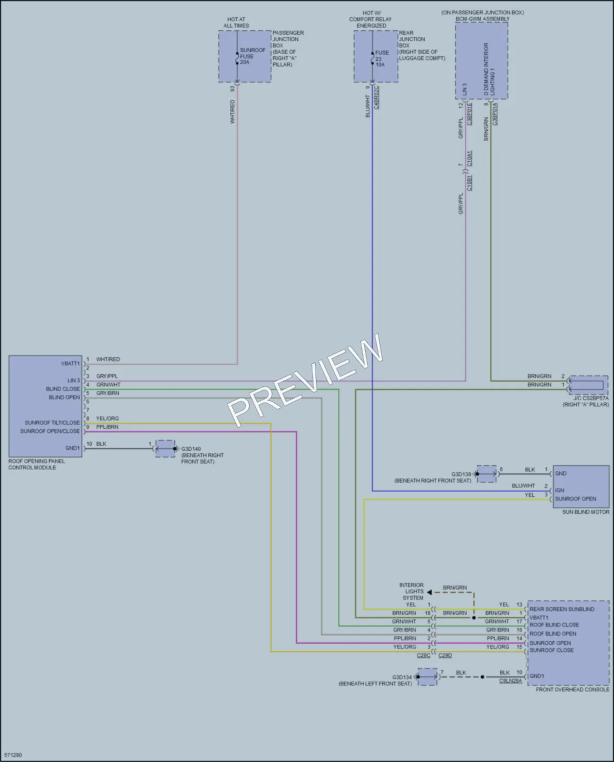 2018 Jaguar XFSportbrake Power Top Sunroof wiring diagram preview