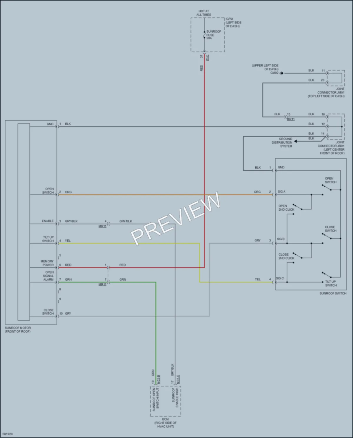 2018 Kia Niro Power Top Sunroof wiring diagram preview