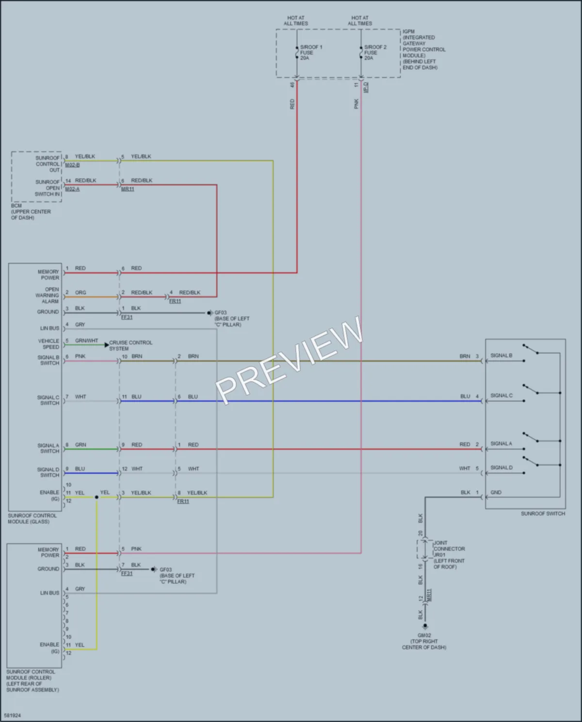 2018 Kia Sorento Power Top Sunroof wiring diagram preview