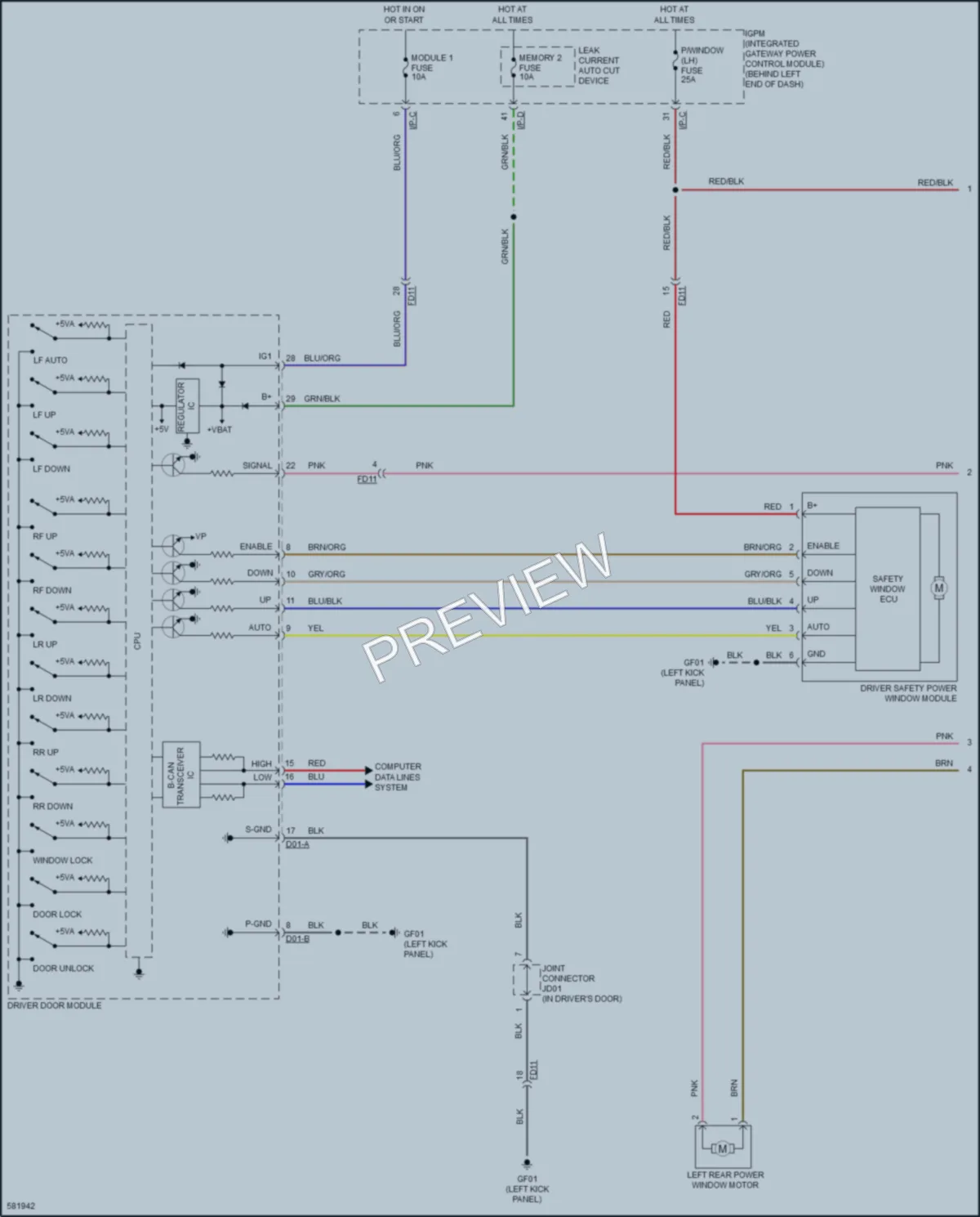 2018 Kia Sorento Power Windows wiring diagram preview