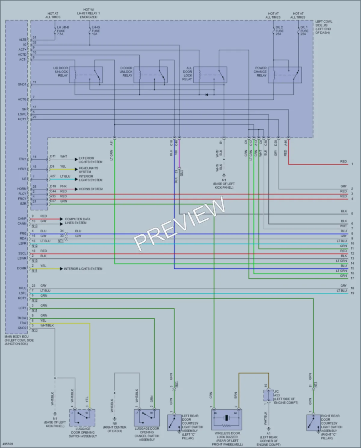 2018 Lexus GS450h Power Door Locks wiring diagram preview