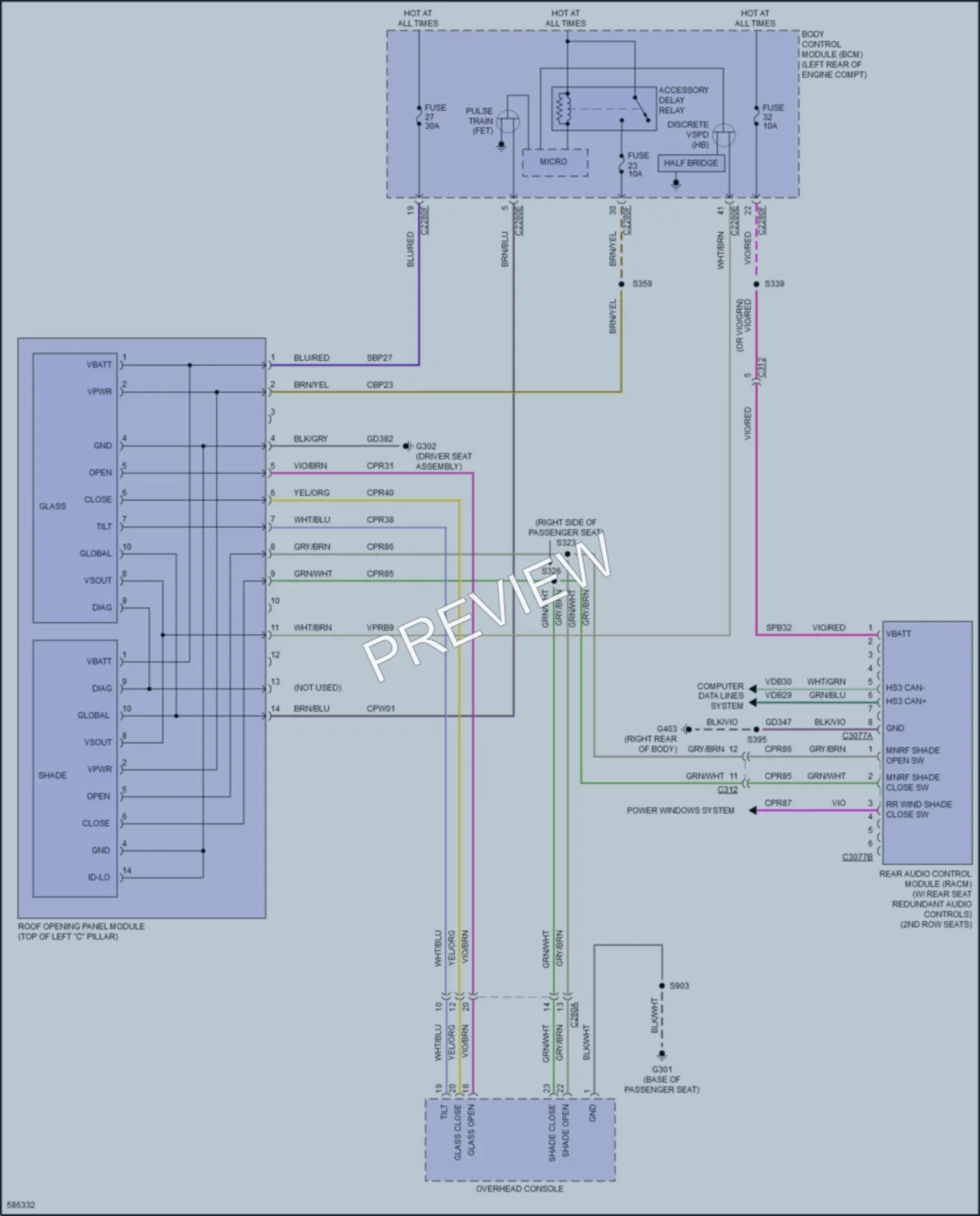 2018 Lincoln Continental Power Top Sunroof wiring diagram preview