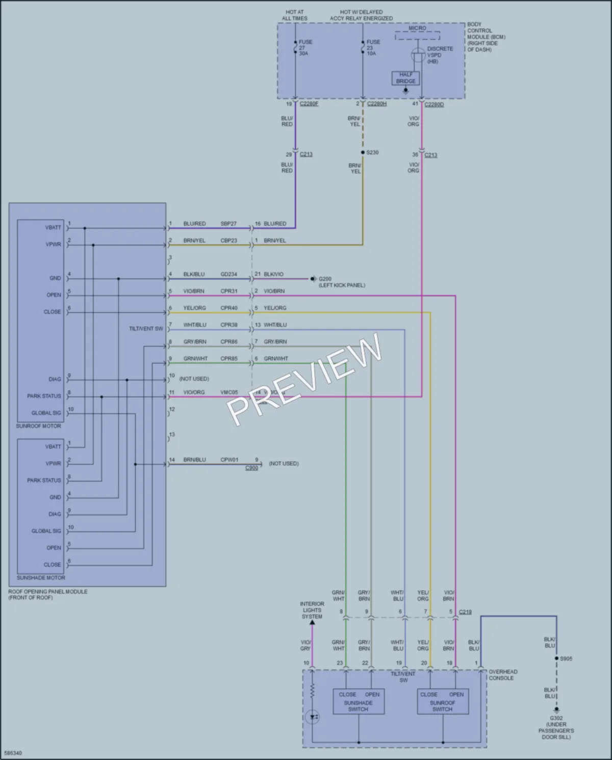 2018 Lincoln MKC Power Top Sunroof wiring diagram preview
