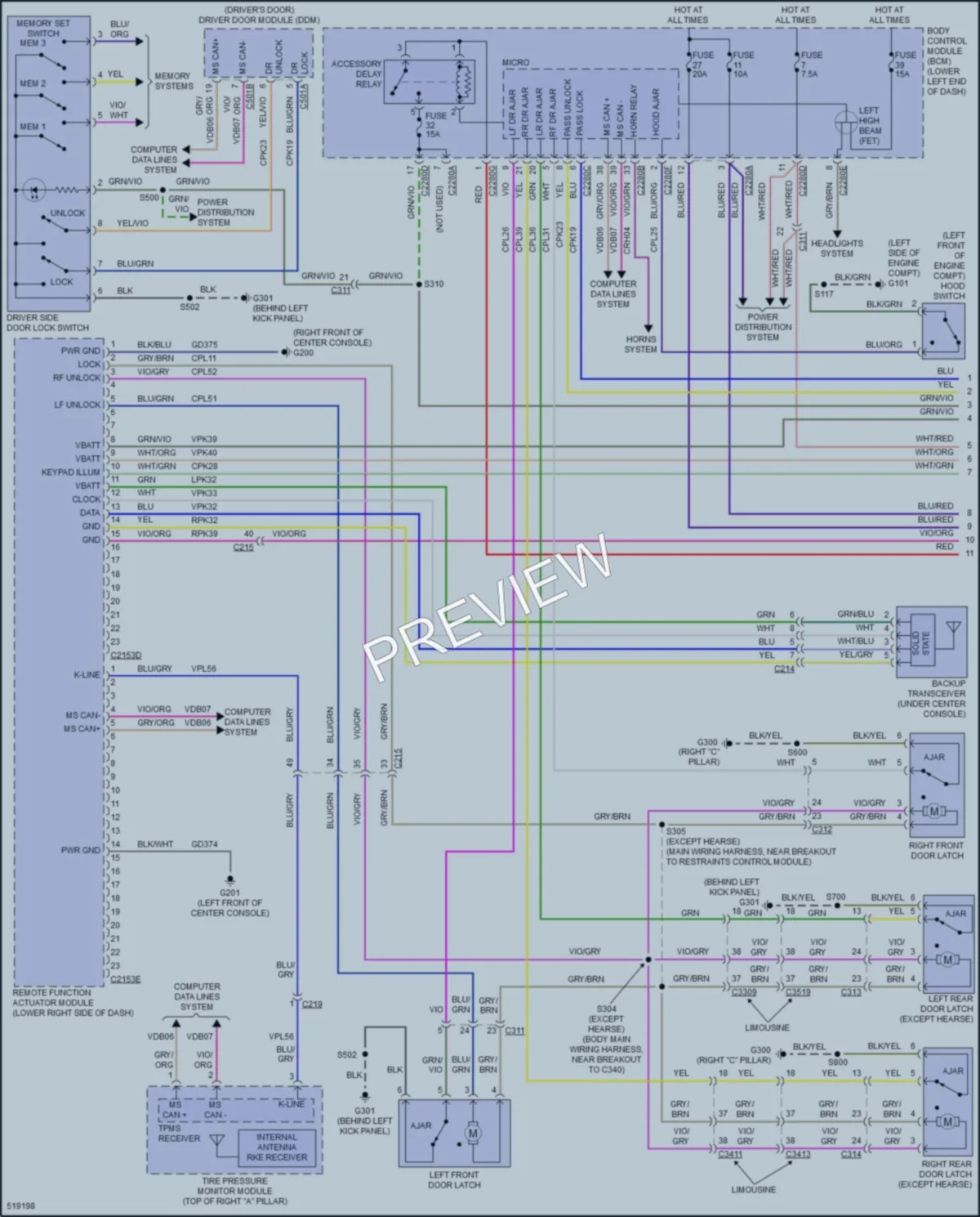 2018 Lincoln MKT Power Door Locks wiring diagram preview