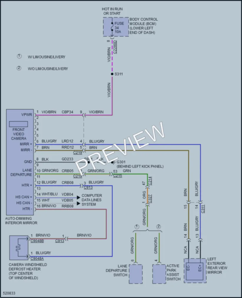 2018 Lincoln MKT Power Mirrors wiring diagram preview