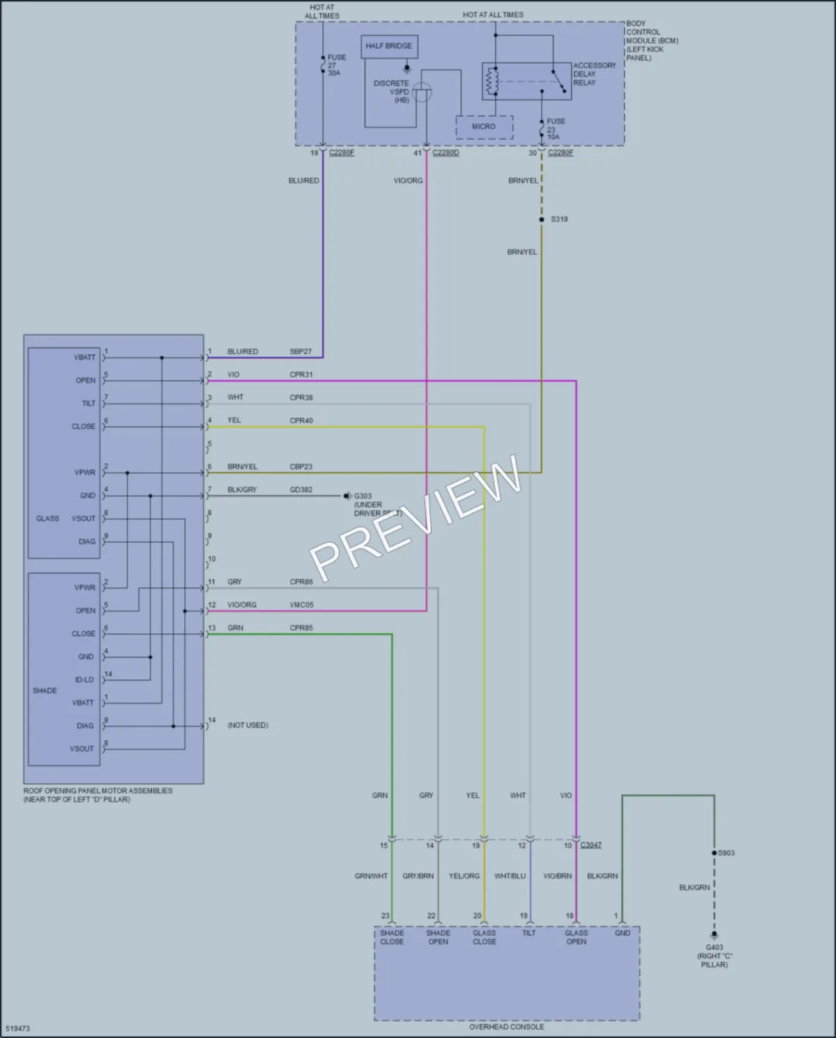 2018 Lincoln MKX Power Top Sunroof wiring diagram preview