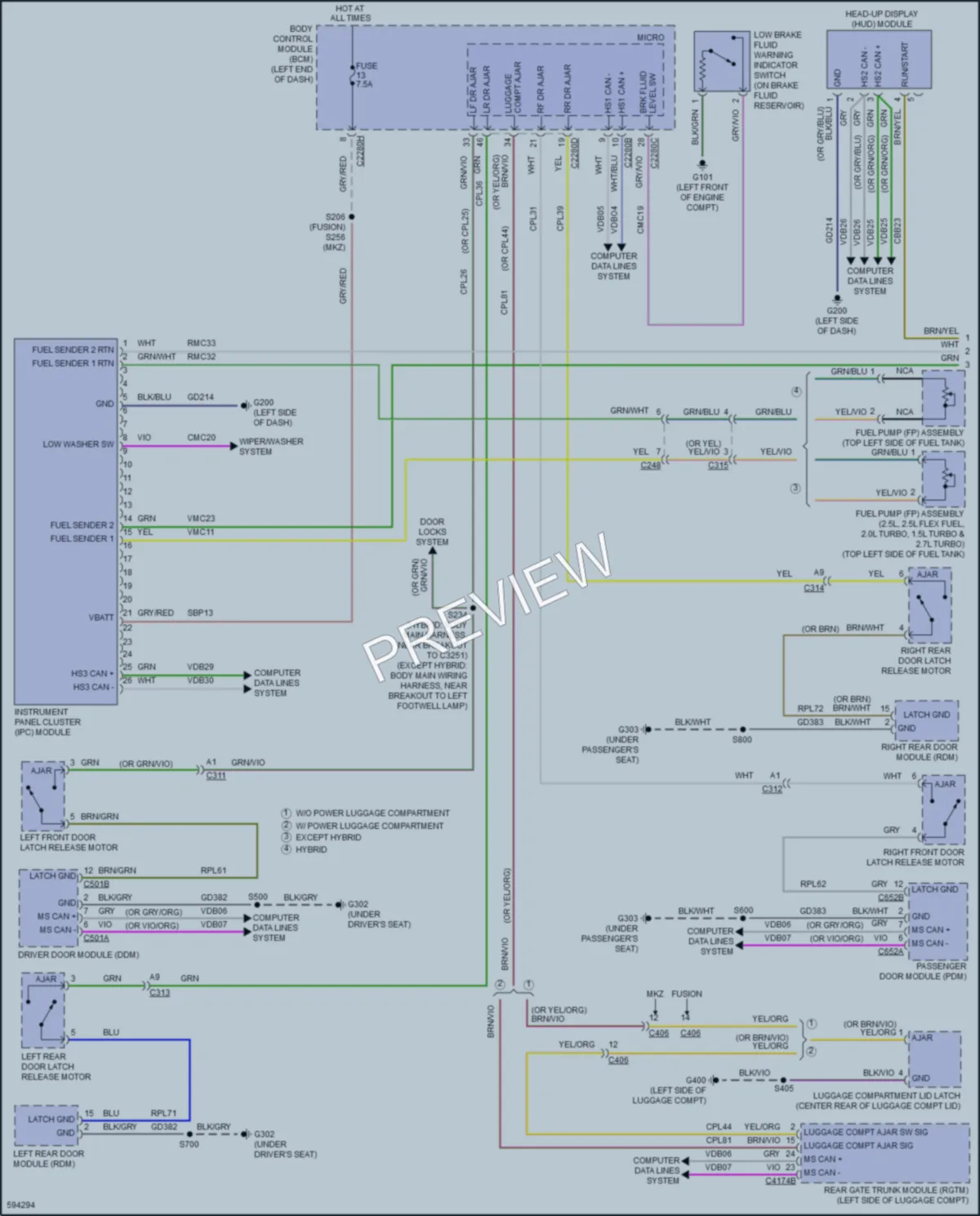 2018 Lincoln MKZ Instrument Cluster wiring diagram preview