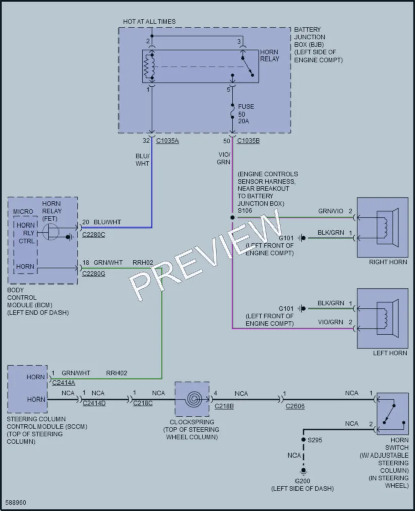 2018 Lincoln MKZHybrid Horn wiring diagram preview