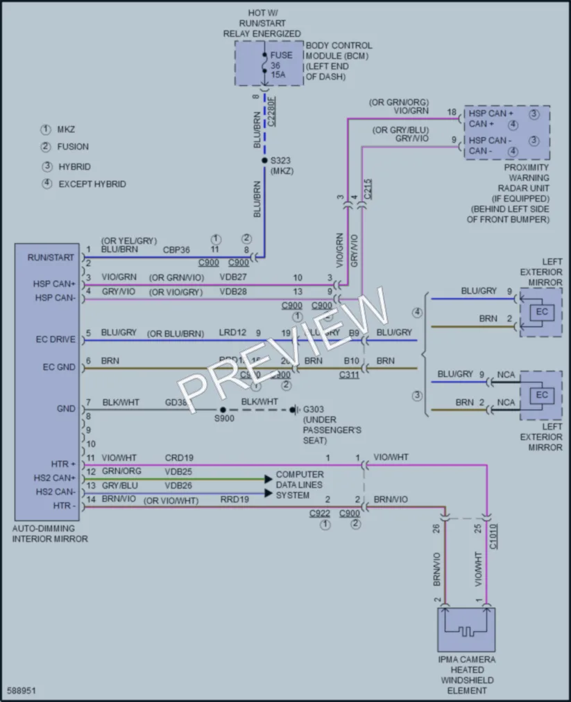 2018 Lincoln MKZHybrid Power Mirrors wiring diagram preview