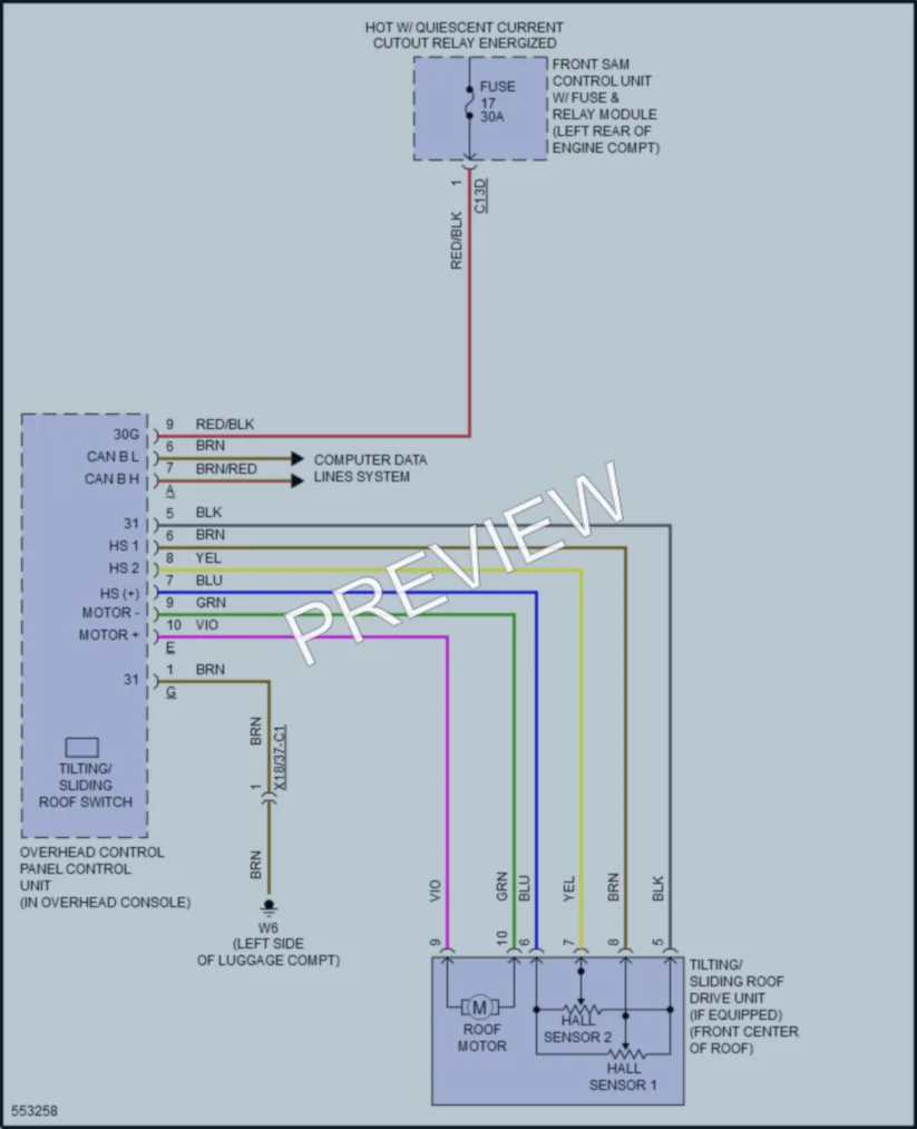 2018 MercedesBenz CLS550 Power Top Sunroof wiring diagram preview