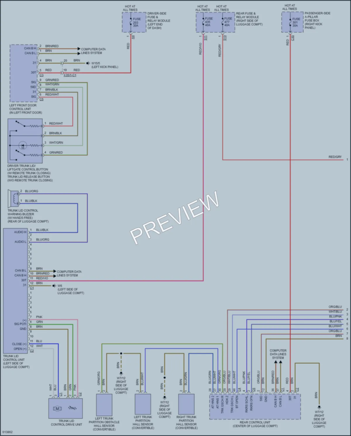 2018 MercedesBenz E400 Trunk Tailgate Fuel Door wiring diagram preview