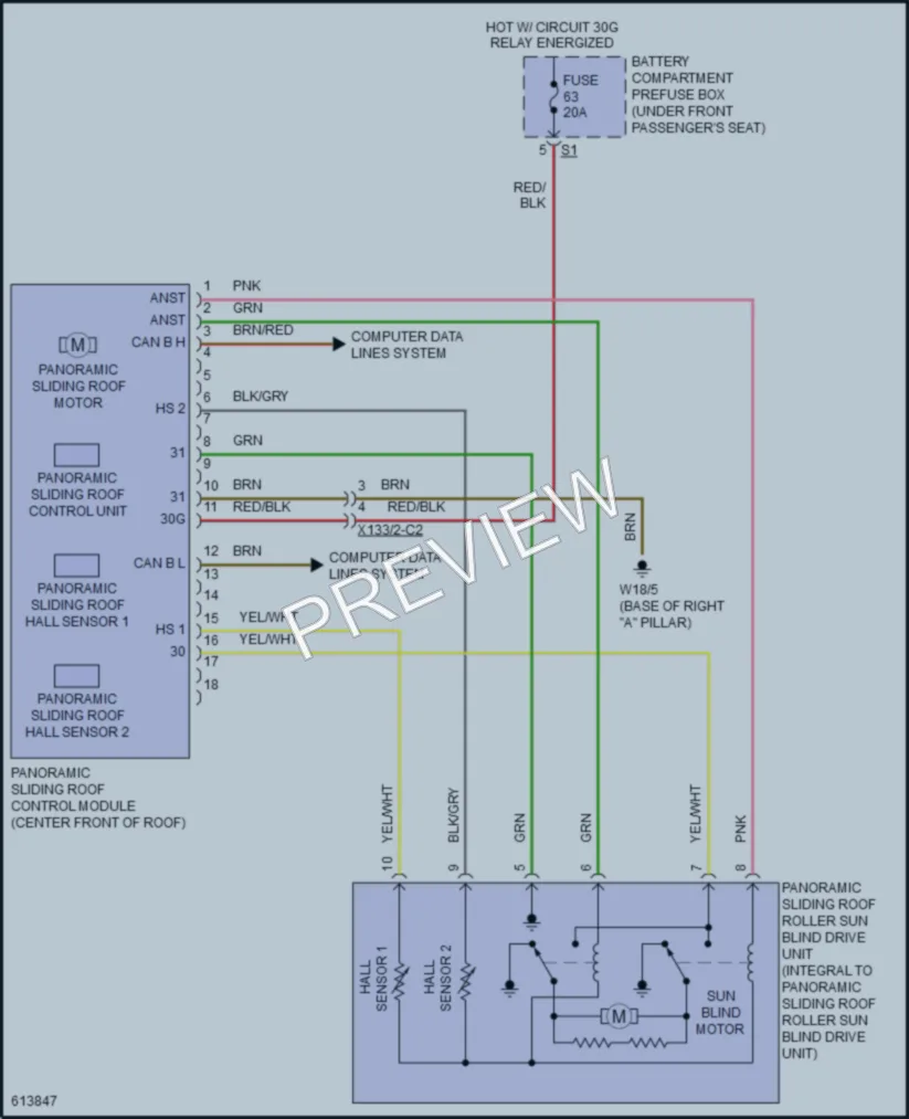 2018 MercedesBenz GLS450 Power Top Sunroof wiring diagram preview