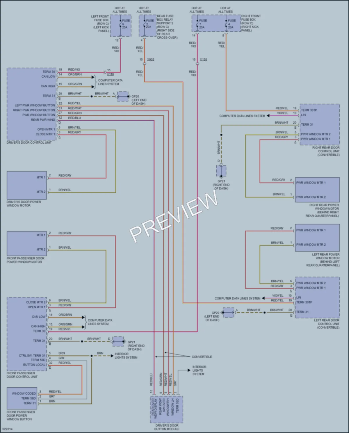 2018 Porsche 911 Power Windows wiring diagram preview
