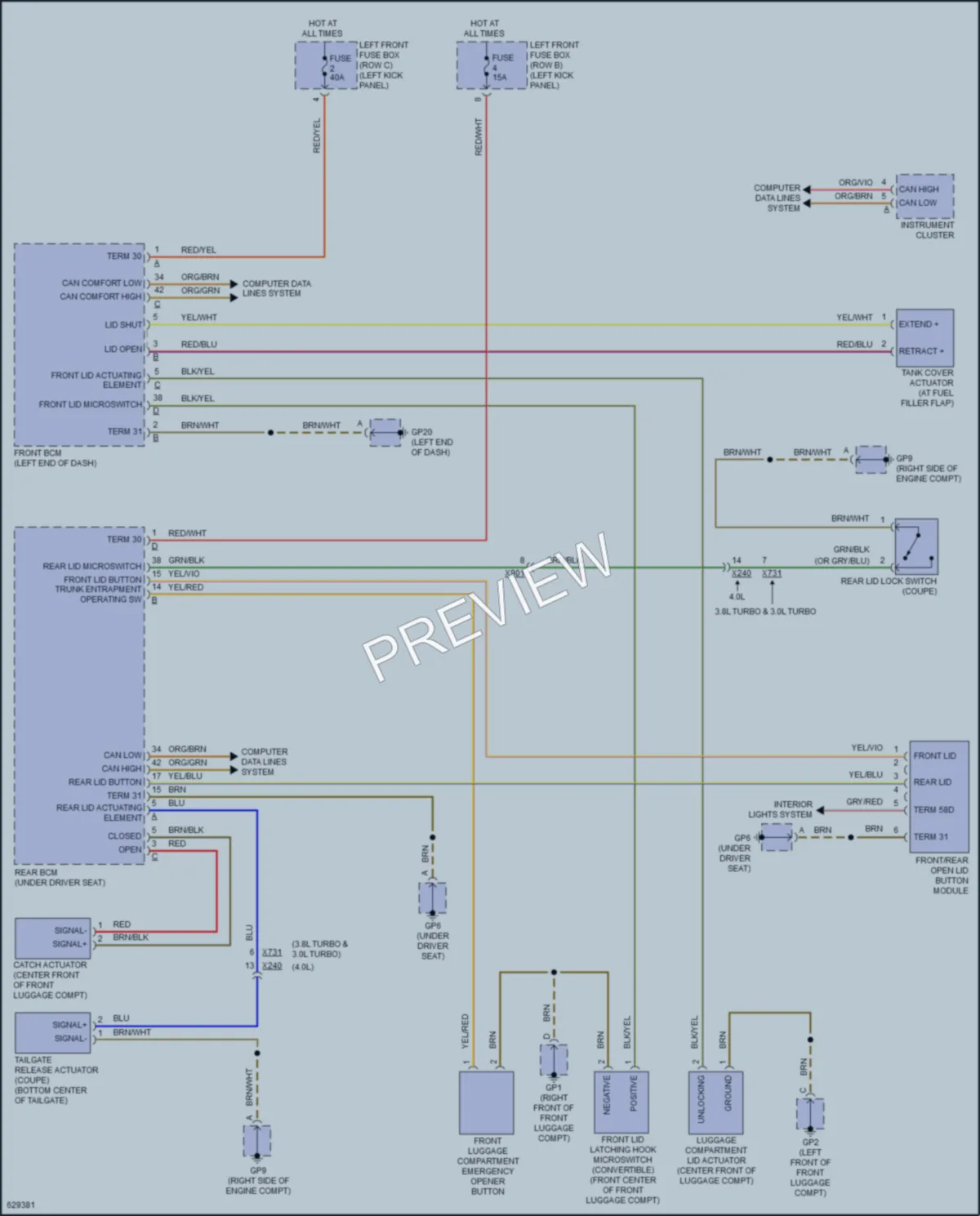 2018 Porsche 911 Trunk Tailgate Fuel Door wiring diagram preview