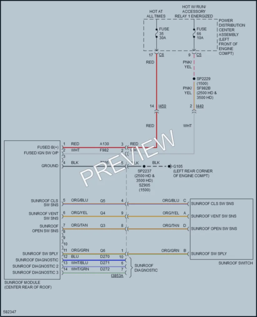 2018 Ram 3500Pickup Power Top Sunroof wiring diagram preview