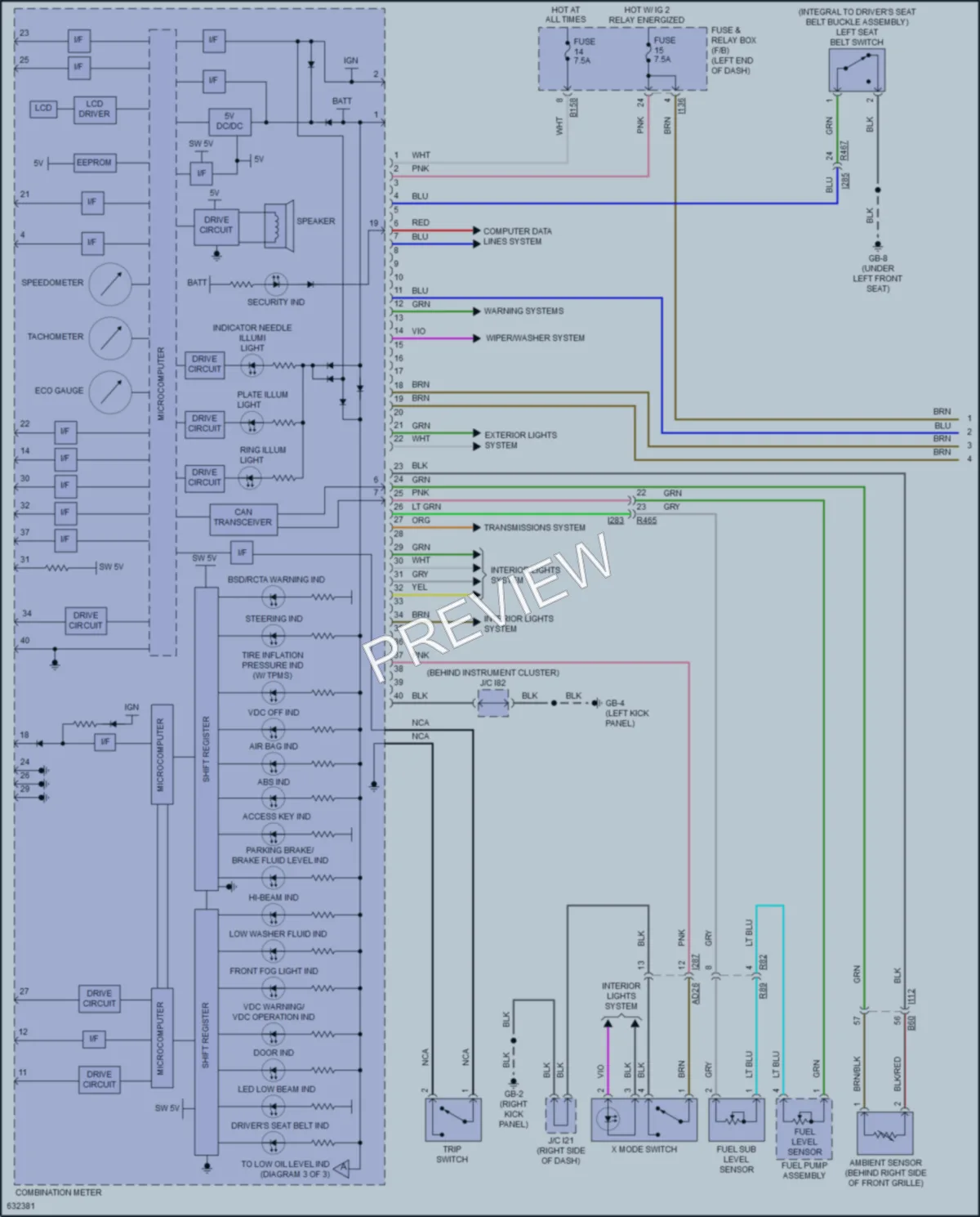 2018 Subaru Crosstrek Instrument Cluster wiring diagram preview