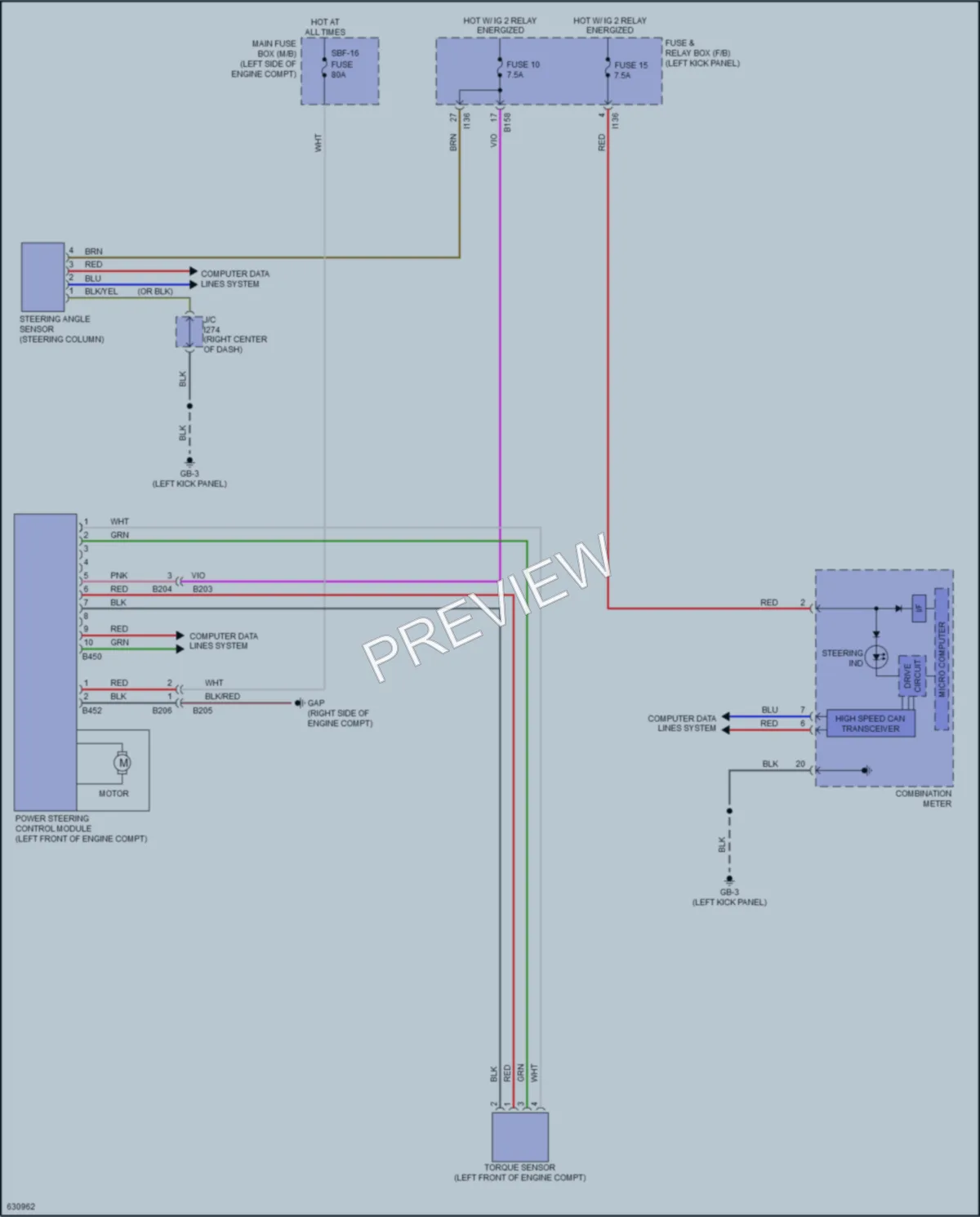 2018 Subaru Outback Electronic Power Steering wiring diagram preview