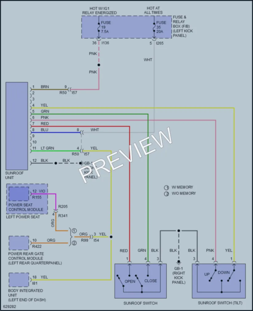 2018 Subaru Outback Power Top Sunroof wiring diagram preview