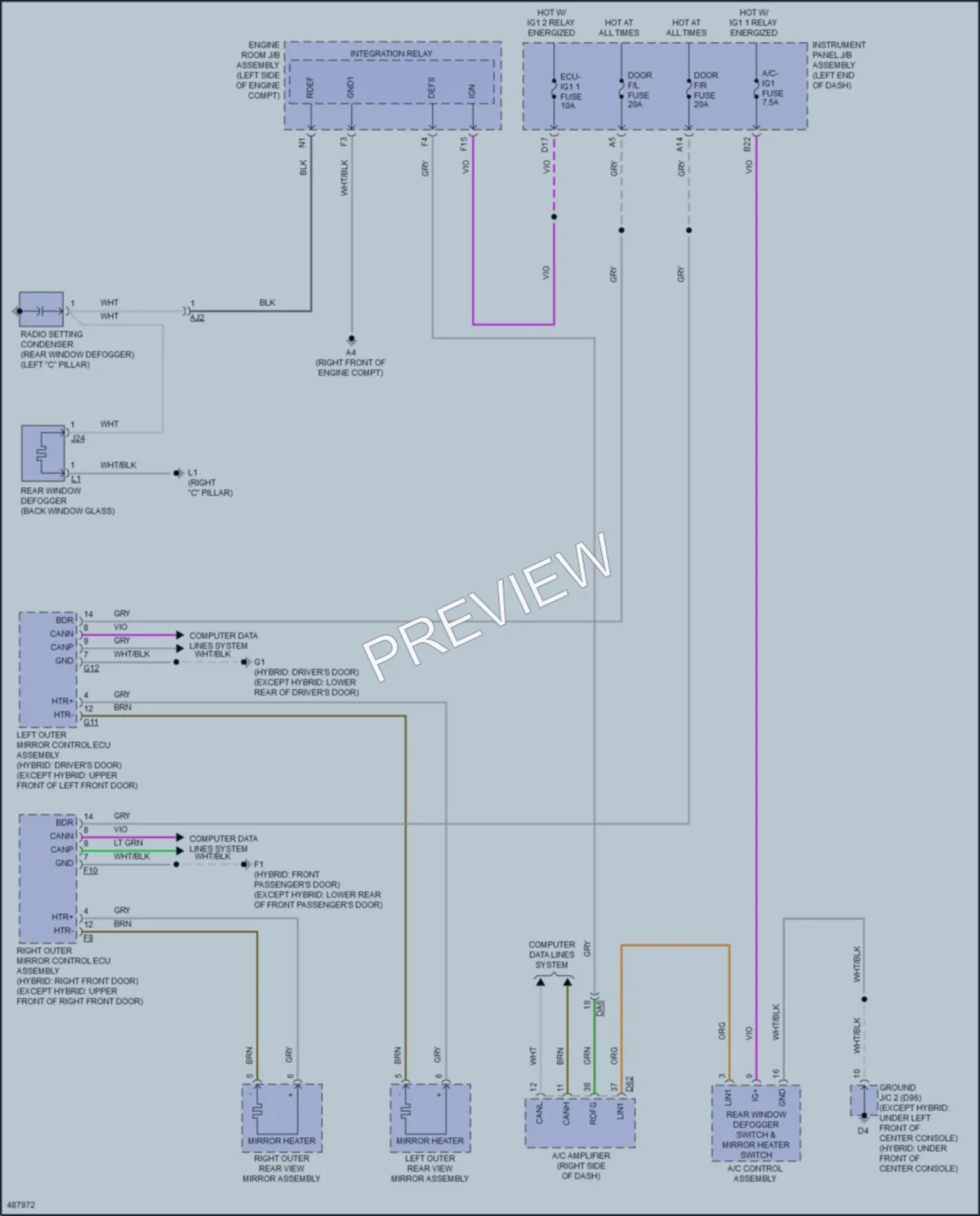 2018 Toyota AvalonHybrid Defoggers wiring diagram preview