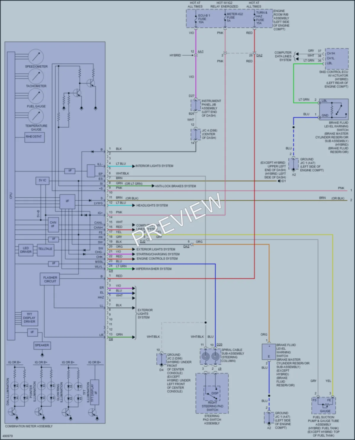 2018 Toyota AvalonHybrid Instrument Cluster wiring diagram preview