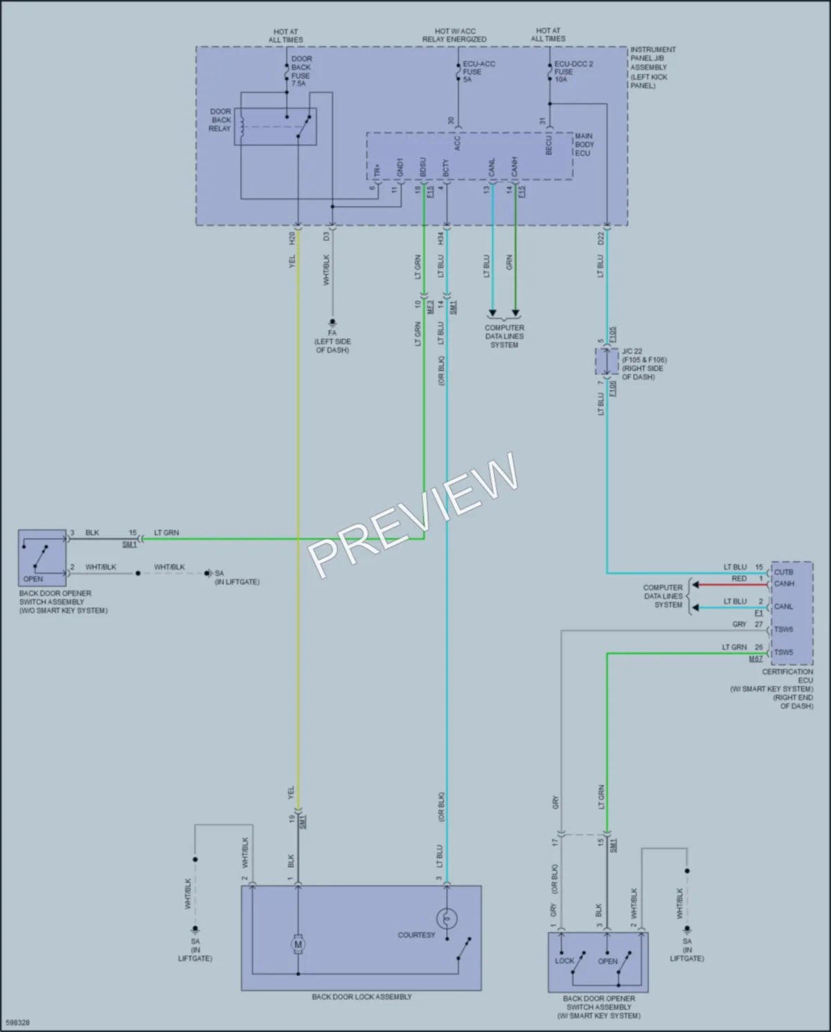 2018 Toyota CHR Trunk Tailgate Fuel Door wiring diagram preview