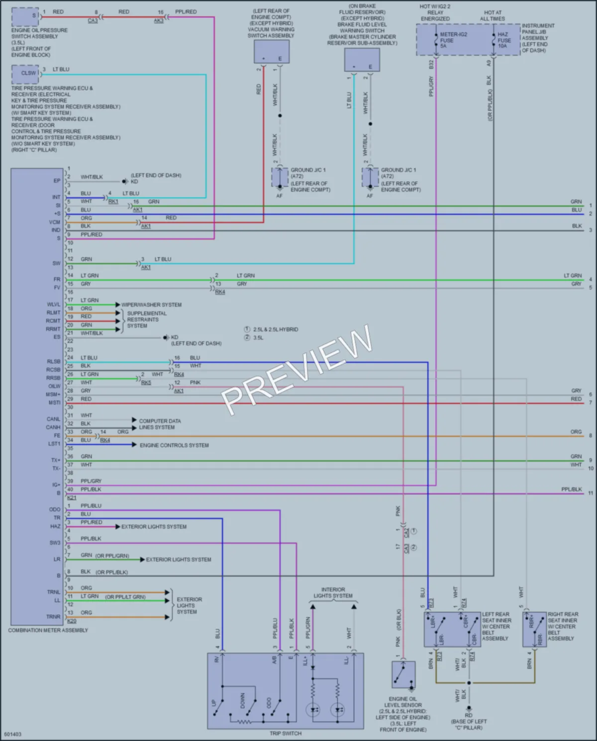 2018 Toyota CamryHybrid Instrument Cluster wiring diagram preview