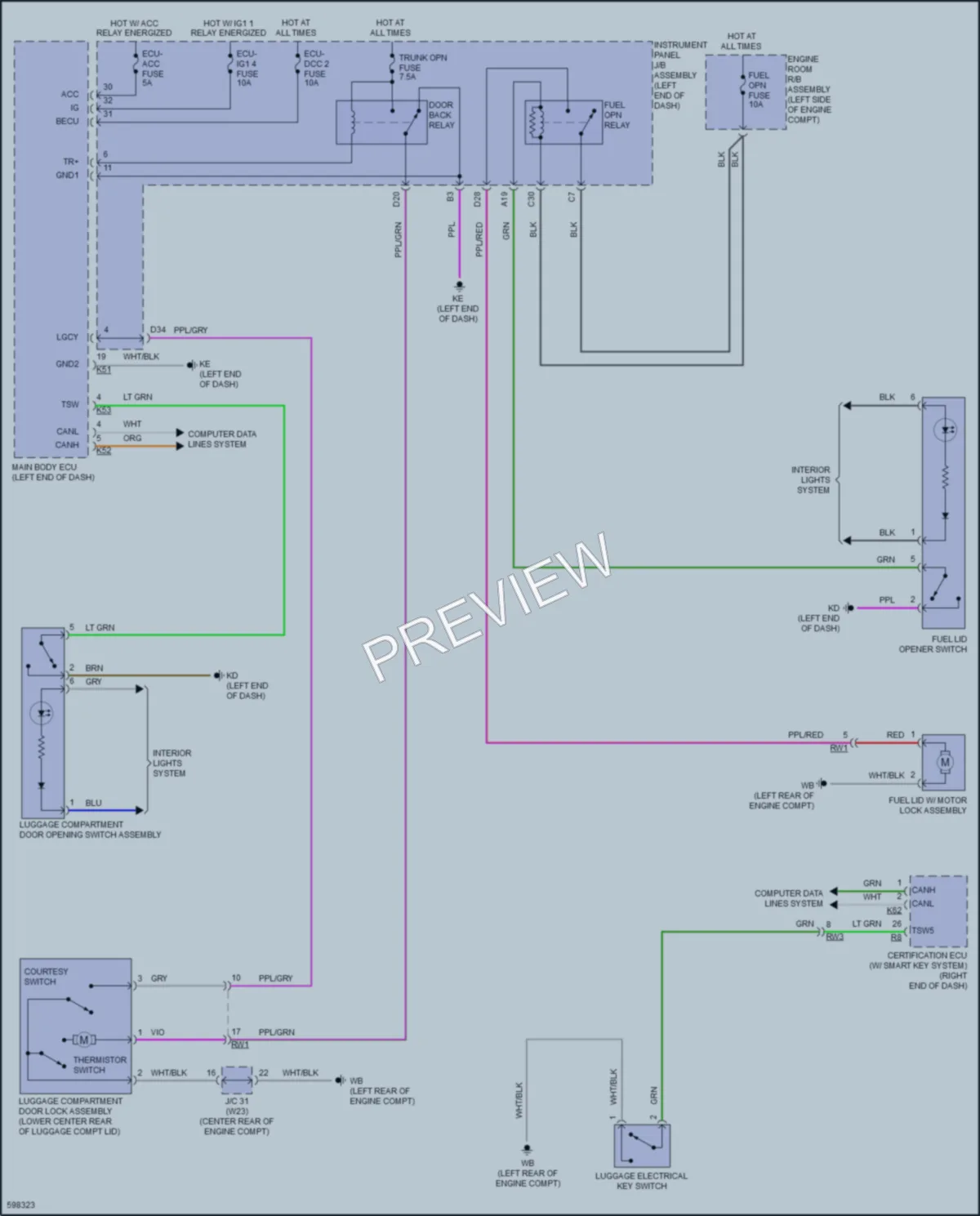 2018 Toyota CamryHybrid Trunk Tailgate Fuel Door wiring diagram preview