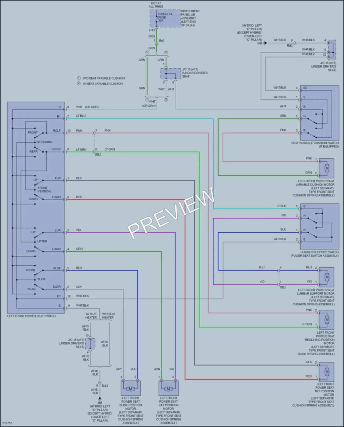 2018 Toyota Highlander Power Seats wiring diagram preview
