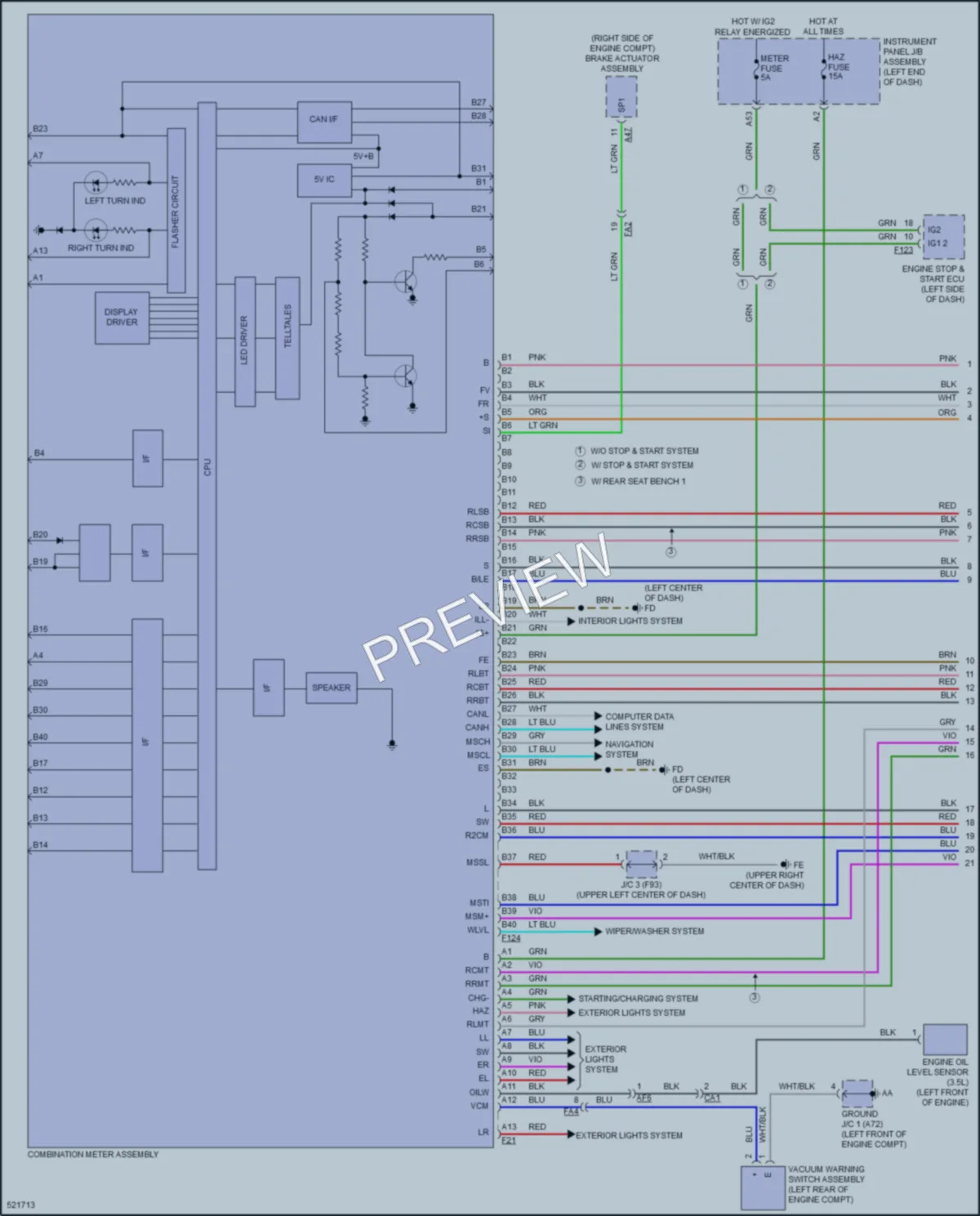 2018 Toyota HighlanderHybrid Instrument Cluster wiring diagram preview